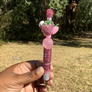 Custom Made Pink Strawberry Bejeweled Pen
